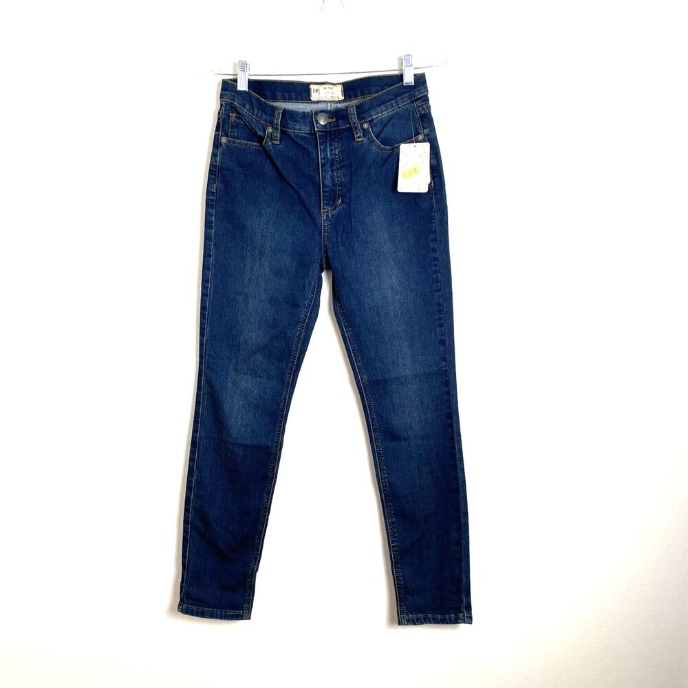 Free People Women Skinny Jeans Blue Size 27 Dark Wash Indigo Mid Rise Stretch